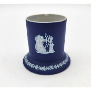 Dark Blue Wedgwood Jasperware Match Holder With Classical Relief Motifs England
